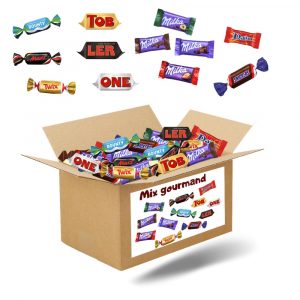 Assortiment de 250 mini-chocolats Mars, Snickers, Bounty, Twix, Milka, Daim, Toblerone | emballés individuellement 1.9 kgs | boite à partager pour les fêtes et anniversaires