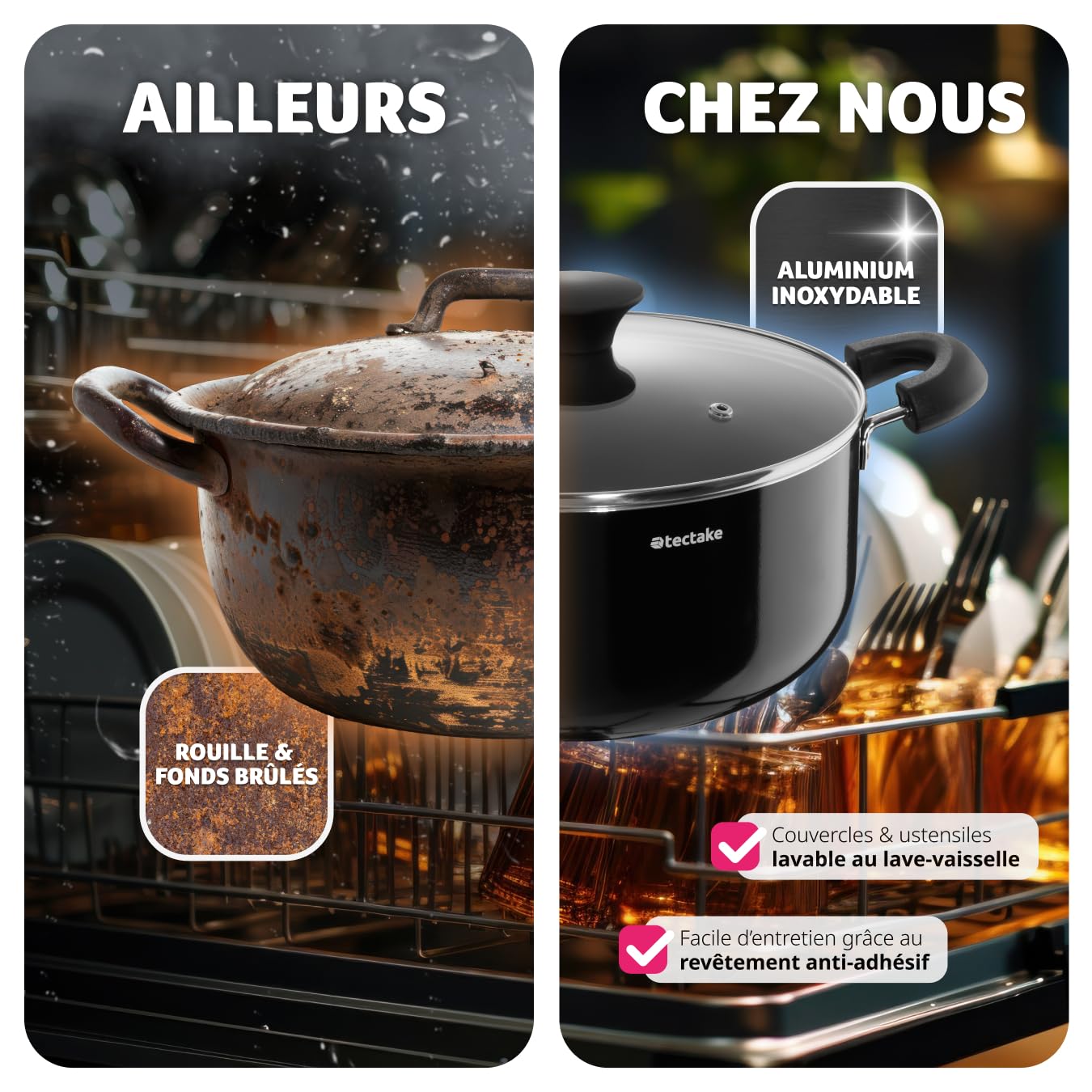 tectake® Set de casseroles & poêles Aluminium inox revêtement anti-adhésif, Lot de casseroles, poêles, marmites, couvercle casserole, ustensiles de cuisine 15 pcs. idéal cuisinère gaz & vitrocéramique - Image 8