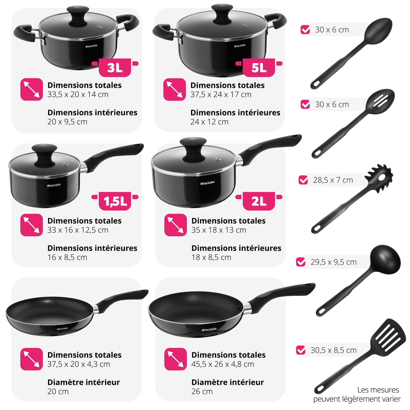 tectake® Set de casseroles & poêles Aluminium inox revêtement anti-adhésif, Lot de casseroles, poêles, marmites, couvercle casserole, ustensiles de cuisine 15 pcs. idéal cuisinère gaz & vitrocéramique - Image 5