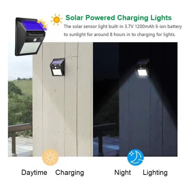 30 LED lumière solaire PIR capteur de mouvement applique murale lampe solaire extérieure étanche solaire alimenté lumière du soleil lampadaire décor de jardin – Image 4
