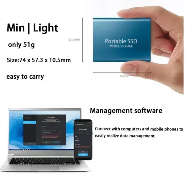 Disque Dur Externe SSD USB 1.8 de Type C de 3.0 Pouces, Capacité de 500 Go, 1 To, 2 To, pour Ordinateur Portable – Image 3