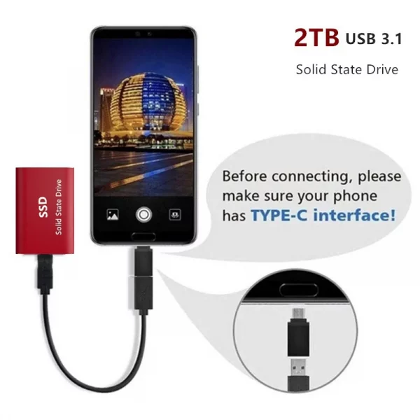 Disque Dur Externe SSD USB 1.8 de Type C de 3.0 Pouces, Capacité de 500 Go, 1 To, 2 To, pour Ordinateur Portable – Image 4