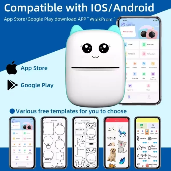 Mini imprimante thermique portable, impression de chat, imprimante d'étiquettes thermiques de poche, impression sans fil, Bluetooth, Android, iOS, 58mm – Image 4
