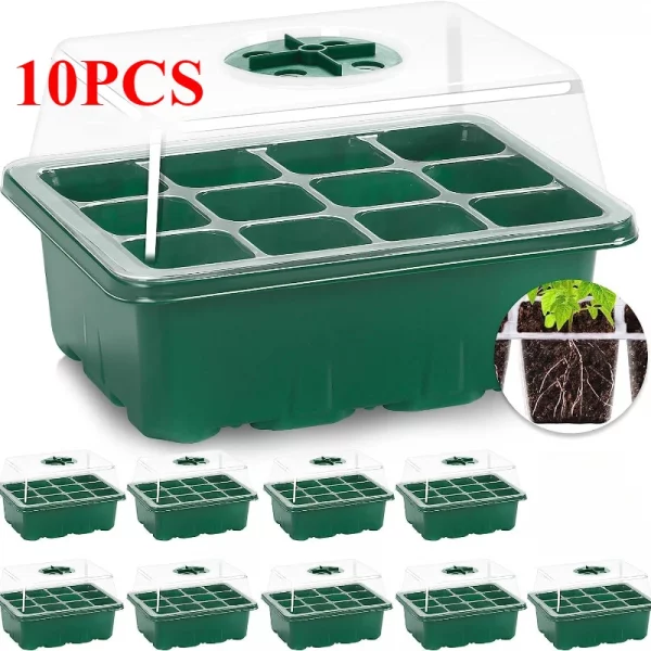 Plateaux de semis, Kit de démarrage de graines, Mini Kit de culture de plantes de propagateur avec dôme ventilé par l'humidité et Base pour démarrage des graines, 10 pièces