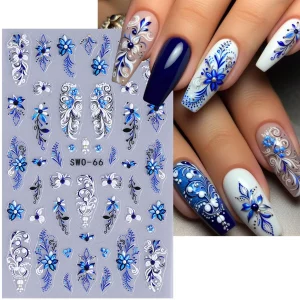 Autocollants 3D fleur pour Nail Art, pétales bleus et violets, orchidées florales, curseur de lys, décalcomanies, décor élégant de printemps, accessoires de manucure à faire soi-même