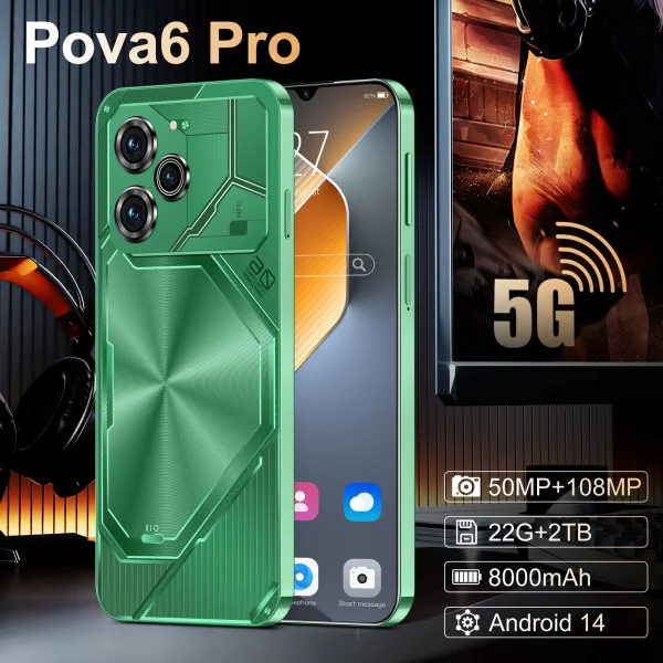 Nouveau smartphone Pova 6 Pro déverrouille l'écran haute définition avec un double analogique 7.3 pouces 22 Go + 2 To 5G Celulares Android 14 8000 mAh