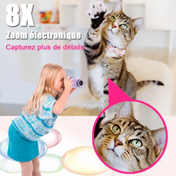 Appareil photo numérique à zoom numérique 4K CCD 8X pour étudiant, appareil photo de photographie numérique compacte 48MP 180 ° RENAU de l'appareil photo Selfile à écran rabattable – Image 2