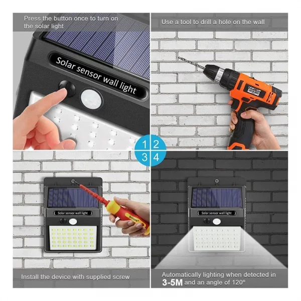 30 LED lumière solaire PIR capteur de mouvement applique murale lampe solaire extérieure étanche solaire alimenté lumière du soleil lampadaire décor de jardin – Image 6