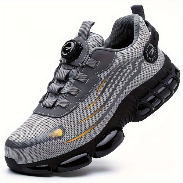 Basket de Travail pour Hommes avec sécurité en Acier & Anti-percussion - Respirantes, Chaussures de Sécurité Antidérapantes à Lacets avec Boucle Rotative, Durables pour Activités Extérieures, Tige en Maille Noire & Grise, Chaussures à Bout en Acier – Image 3