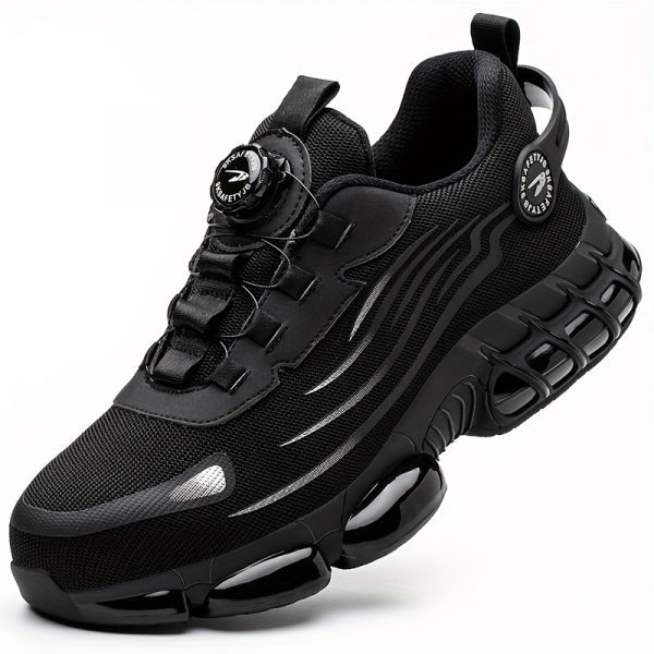 Basket de Travail pour Hommes avec sécurité en Acier & Anti-percussion - Respirantes, Chaussures de Sécurité Antidérapantes à Lacets avec Boucle Rotative, Durables pour Activités Extérieures, Tige en Maille Noire & Grise, Chaussures à Bout en Acier – Image 5