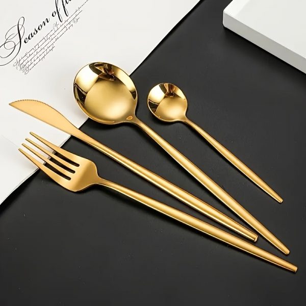 Ensemble de couverts dorés pour 12 convives - Élégance et durabilité pour vos repas gastronomiques – Image 4