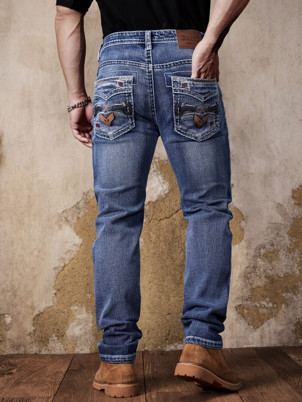 Jean Slim Fit Stretch pour Homme, Longueur Régulière Style Travail, Poches Brodés, Pantalon Droit Toutes Saisons – Image 4