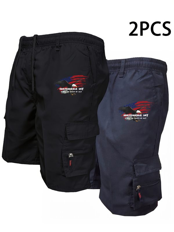Lot de 2 shorts Cargo avec Imprimé du Drapeau Américain: Parfaits pour le printemps et l'Été – Image 3