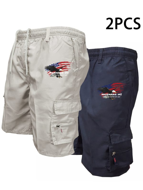 Lot de 2 shorts Cargo avec Imprimé du Drapeau Américain: Parfaits pour le printemps et l'Été – Image 2