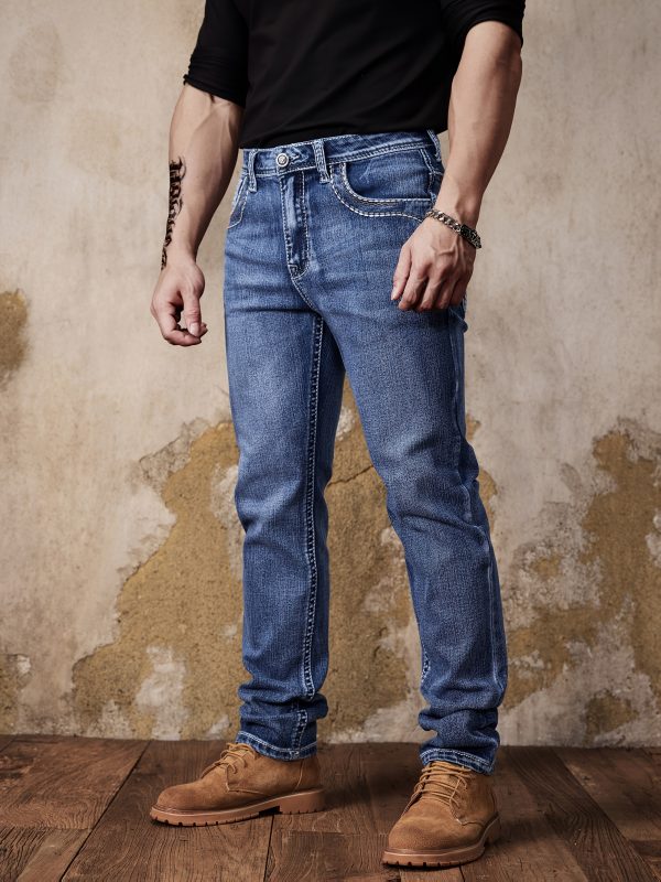 Jean Slim Fit Stretch pour Homme, Longueur Régulière Style Travail, Poches Brodés, Pantalon Droit Toutes Saisons – Image 3