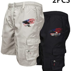 Lot de 2 shorts Cargo avec Imprimé du Drapeau Américain: Parfaits pour le printemps et l'Été