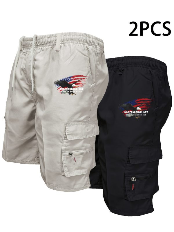 Lot de 2 shorts Cargo avec Imprimé du Drapeau Américain: Parfaits pour le printemps et l'Été