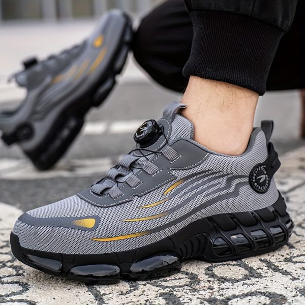 Basket de Travail pour Hommes avec sécurité en Acier & Anti-percussion - Respirantes, Chaussures de Sécurité Antidérapantes à Lacets avec Boucle Rotative, Durables pour Activités Extérieures, Tige en Maille Noire & Grise, Chaussures à Bout en Acier – Image 11