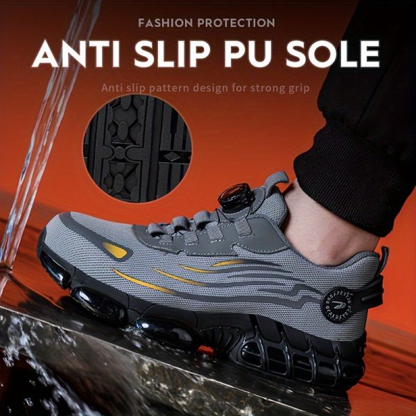 Basket de Travail pour Hommes avec sécurité en Acier & Anti-percussion - Respirantes, Chaussures de Sécurité Antidérapantes à Lacets avec Boucle Rotative, Durables pour Activités Extérieures, Tige en Maille Noire & Grise, Chaussures à Bout en Acier – Image 8