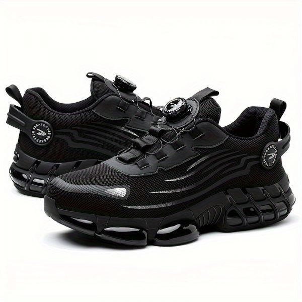 Basket de Travail pour Hommes avec sécurité en Acier & Anti-percussion - Respirantes, Chaussures de Sécurité Antidérapantes à Lacets avec Boucle Rotative, Durables pour Activités Extérieures, Tige en Maille Noire & Grise, Chaussures à Bout en Acier – Image 4