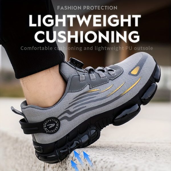 Basket de Travail pour Hommes avec sécurité en Acier & Anti-percussion - Respirantes, Chaussures de Sécurité Antidérapantes à Lacets avec Boucle Rotative, Durables pour Activités Extérieures, Tige en Maille Noire & Grise, Chaussures à Bout en Acier – Image 9