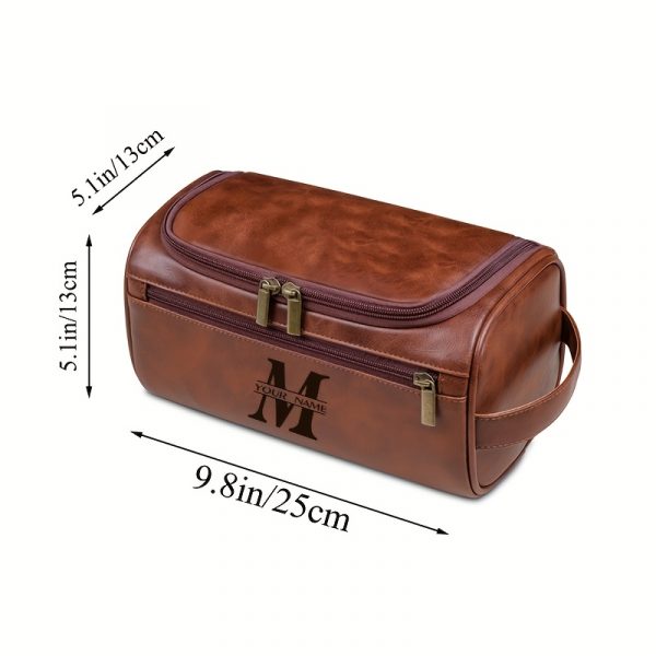 Trousse de Toilette Personnalisée pour Hommes en Cuir Synthétique Marron - Idéal pour la Saint-Valentin, Noël & Fête des Pères! – Image 5