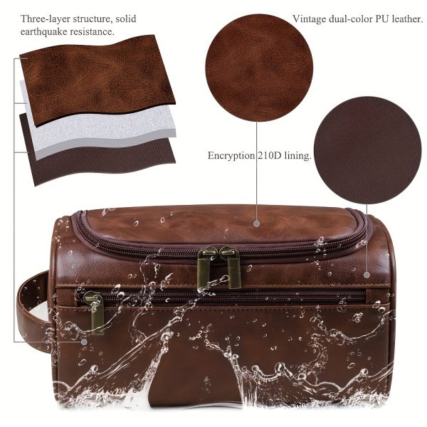 Trousse de Toilette Personnalisée pour Hommes en Cuir Synthétique Marron - Idéal pour la Saint-Valentin, Noël & Fête des Pères! – Image 6