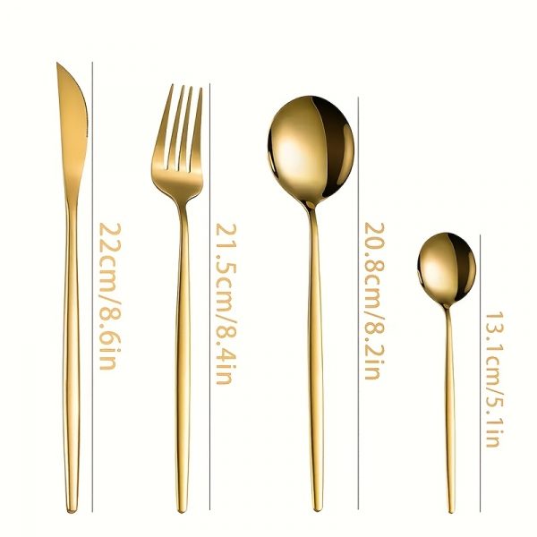 Ensemble de couverts dorés pour 12 convives - Élégance et durabilité pour vos repas gastronomiques – Image 3