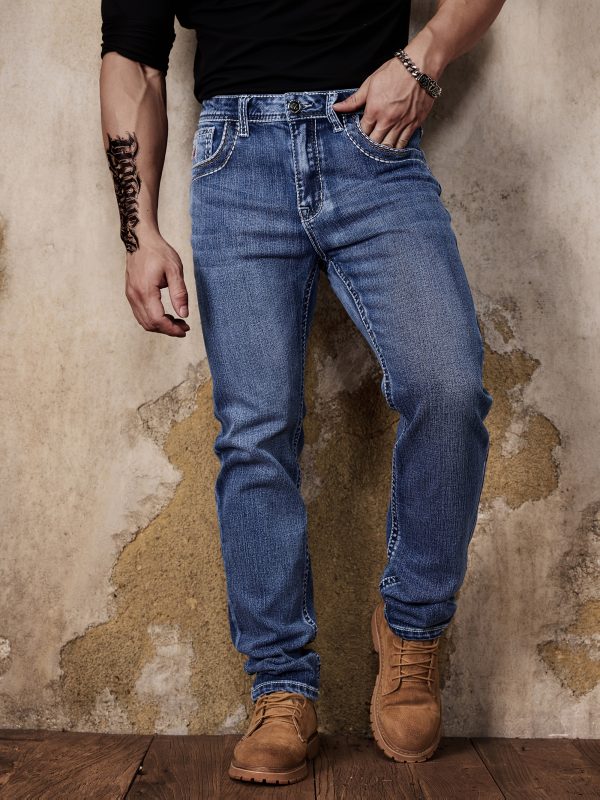 Jean Slim Fit Stretch pour Homme, Longueur Régulière Style Travail, Poches Brodés, Pantalon Droit Toutes Saisons – Image 2