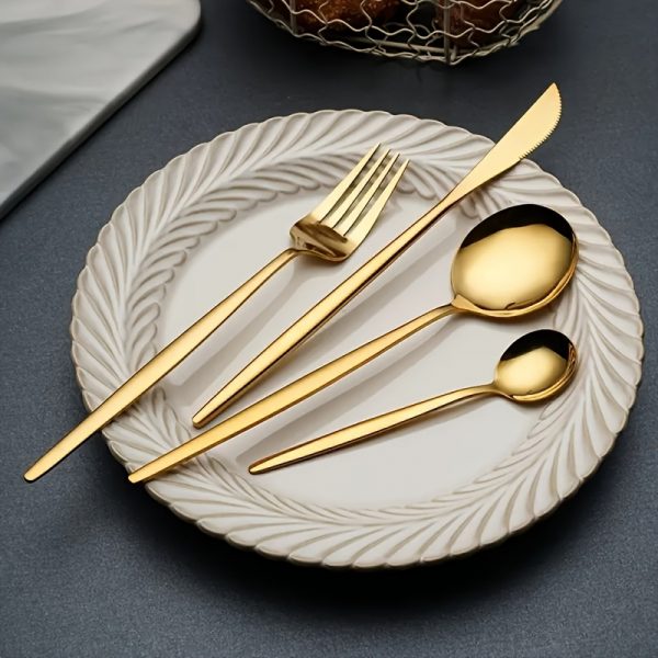 Ensemble de couverts dorés pour 12 convives - Élégance et durabilité pour vos repas gastronomiques – Image 5