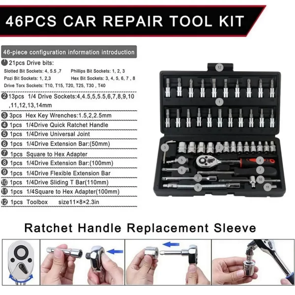 Découvrez l'ensemble à cliquet 46 pièces : l'indispensable pour votre trousse à outils de voiture! – Image 5