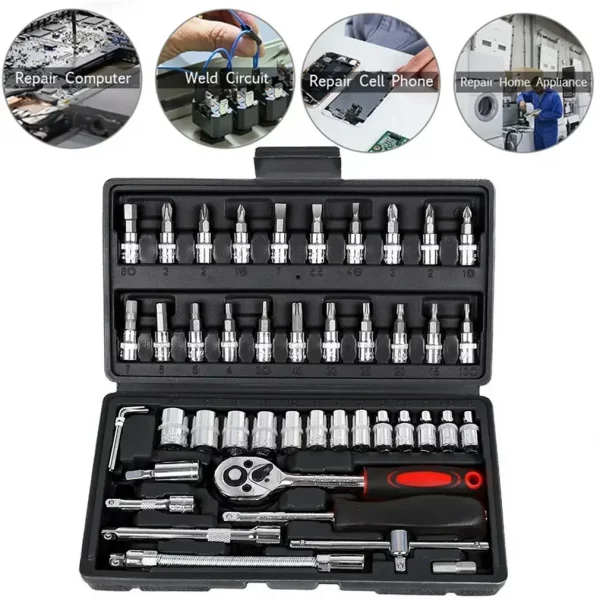 Découvrez l'ensemble à cliquet 46 pièces : l'indispensable pour votre trousse à outils de voiture! – Image 2