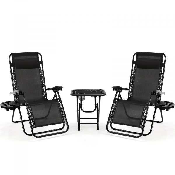 Les 2 chaises de jardin + table idéales : alliez style et fonctionnalité avec porte-gobelet intégré – Image 2