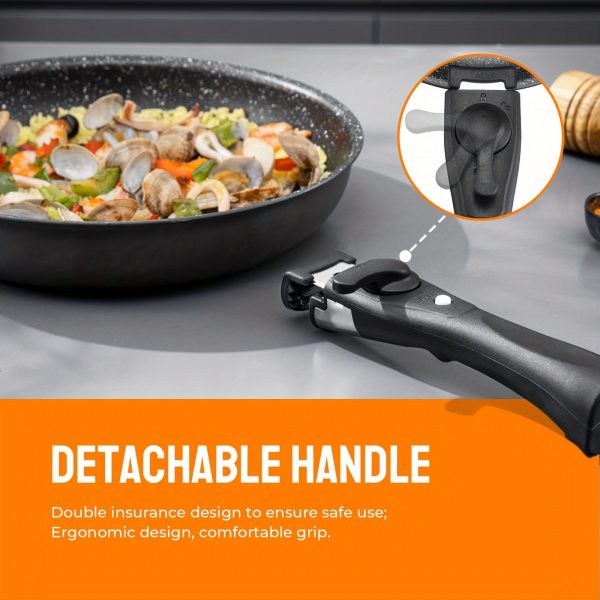 3 pièces + poignée Découvrez la poêle antiadhésive parfaite : poignée amovible et compatibilité induction – Image 6