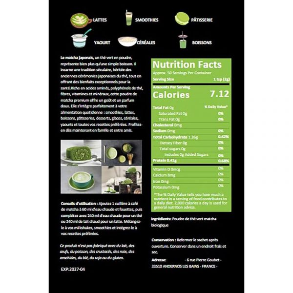 Thé Matcha BIO Prémium Japonais 100 Gr en poudre, Thé Vert, Qualité Premium – Image 2