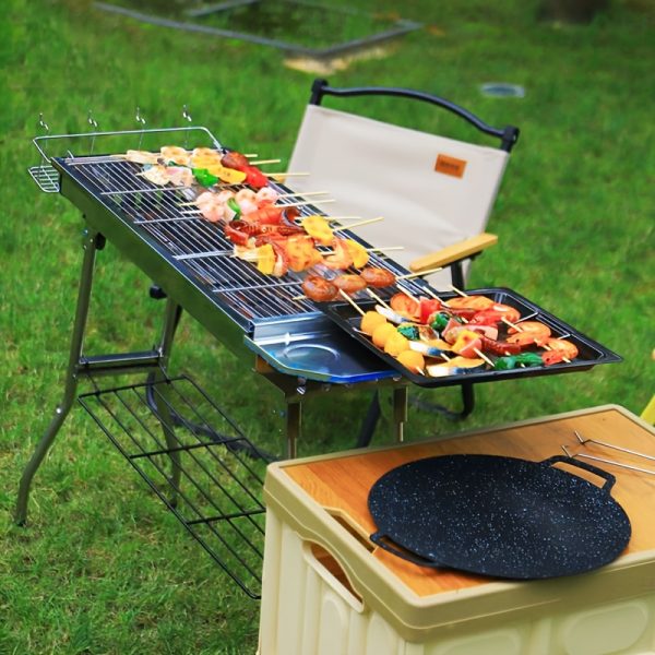 Grand barbecue de luxe pour les rassemblements à domicile et le camping, doté d'un grand gril en acier inoxydable, d'un barbecue portable pliable en charbon de bois adapté au camping, aux voyages, au parc et à la plage. Les fêtes de barbecue en plein air. – Image 10