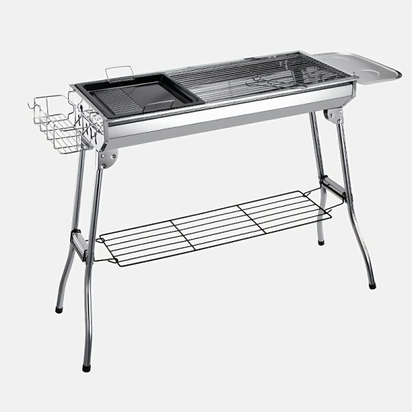 Grand barbecue de luxe pour les rassemblements à domicile et le camping, doté d'un grand gril en acier inoxydable, d'un barbecue portable pliable en charbon de bois adapté au camping, aux voyages, au parc et à la plage. Les fêtes de barbecue en plein air. – Image 5