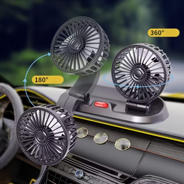 Ventilateur de Voiture Universel 5V/USB/12V/24V, Double Tête Rotatives 2 Vitesses Réglable, Restez au Frais dans votre Voiture – Image 8