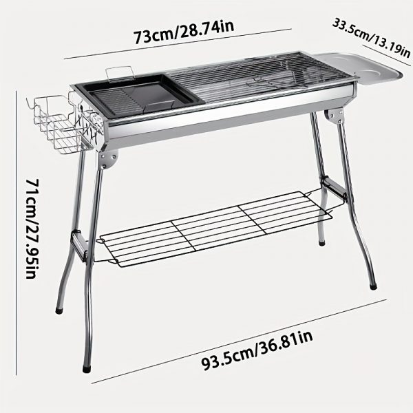 Grand barbecue de luxe pour les rassemblements à domicile et le camping, doté d'un grand gril en acier inoxydable, d'un barbecue portable pliable en charbon de bois adapté au camping, aux voyages, au parc et à la plage. Les fêtes de barbecue en plein air. – Image 6