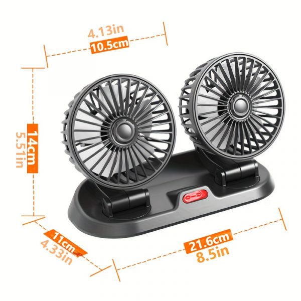 Ventilateur de Voiture Universel 5V/USB/12V/24V, Double Tête Rotatives 2 Vitesses Réglable, Restez au Frais dans votre Voiture – Image 3