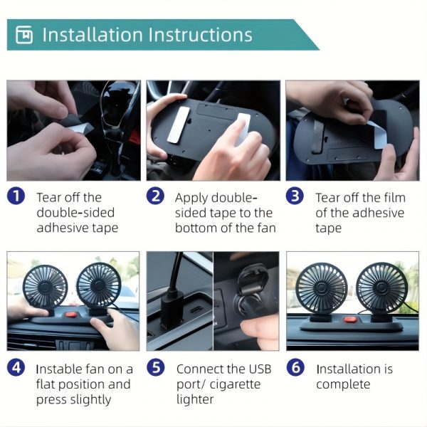 Ventilateur de Voiture Universel 5V/USB/12V/24V, Double Tête Rotatives 2 Vitesses Réglable, Restez au Frais dans votre Voiture – Image 7