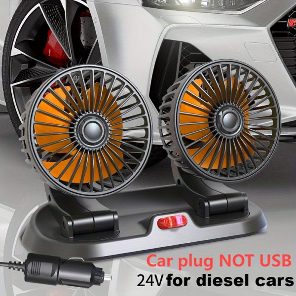 Ventilateur de Voiture Universel 5V/USB/12V/24V, Double Tête Rotatives 2 Vitesses Réglable, Restez au Frais dans votre Voiture – Image 6