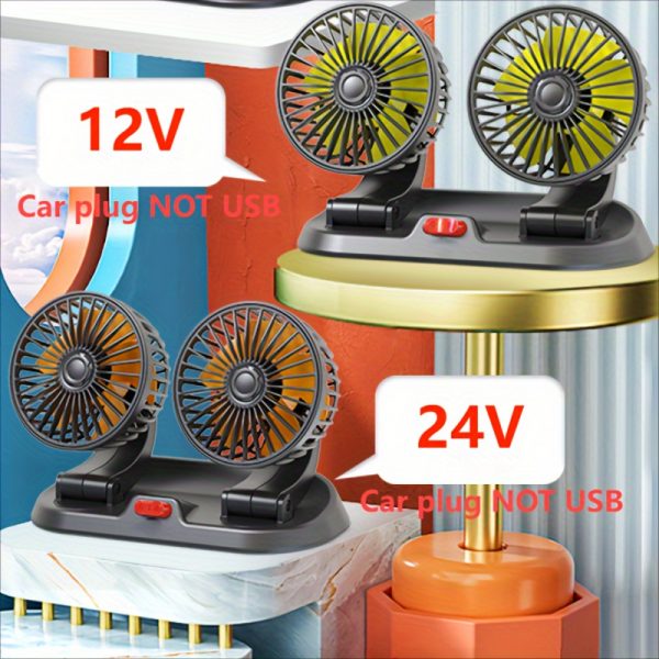 Ventilateur de Voiture Universel 5V/USB/12V/24V, Double Tête Rotatives 2 Vitesses Réglable, Restez au Frais dans votre Voiture
