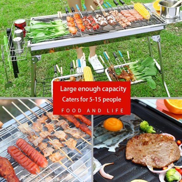 Grand barbecue de luxe pour les rassemblements à domicile et le camping, doté d'un grand gril en acier inoxydable, d'un barbecue portable pliable en charbon de bois adapté au camping, aux voyages, au parc et à la plage. Les fêtes de barbecue en plein air. – Image 9