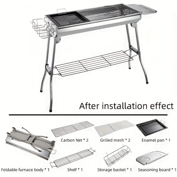 Grand barbecue de luxe pour les rassemblements à domicile et le camping, doté d'un grand gril en acier inoxydable, d'un barbecue portable pliable en charbon de bois adapté au camping, aux voyages, au parc et à la plage. Les fêtes de barbecue en plein air. – Image 11