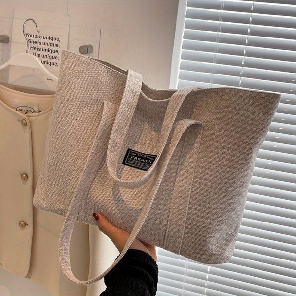 Sac en chanvre à Main Épaule Spacieux avec Poches & Fermeture Éclair | Lavable & Éco-Responsable – Image 3