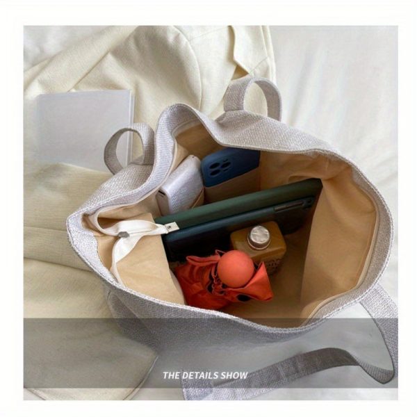 Sac en chanvre à Main Épaule Spacieux avec Poches & Fermeture Éclair | Lavable & Éco-Responsable – Image 13