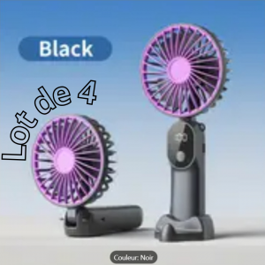 Lot de 4 mini ventilateurs USB portables 3-en-1 pliables avec écran digital