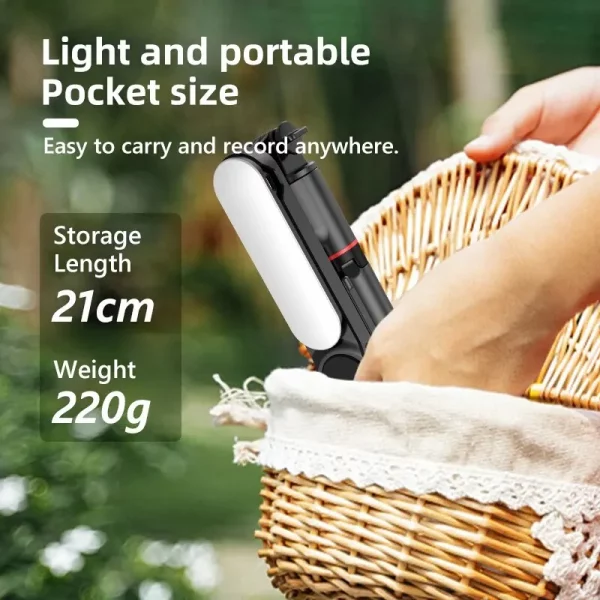 Trépied Selfie Stick Bluetooth Pliable – Trépied Portable avec Lumière d’Appoint et Télécommande iPhone/Smartphone – Image 2