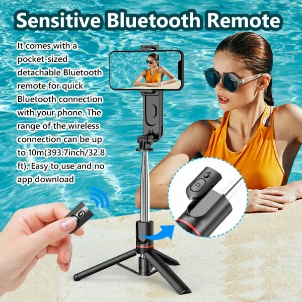 Trépied Selfie Stick Bluetooth Pliable – Trépied Portable avec Lumière d’Appoint et Télécommande iPhone/Smartphone – Image 4